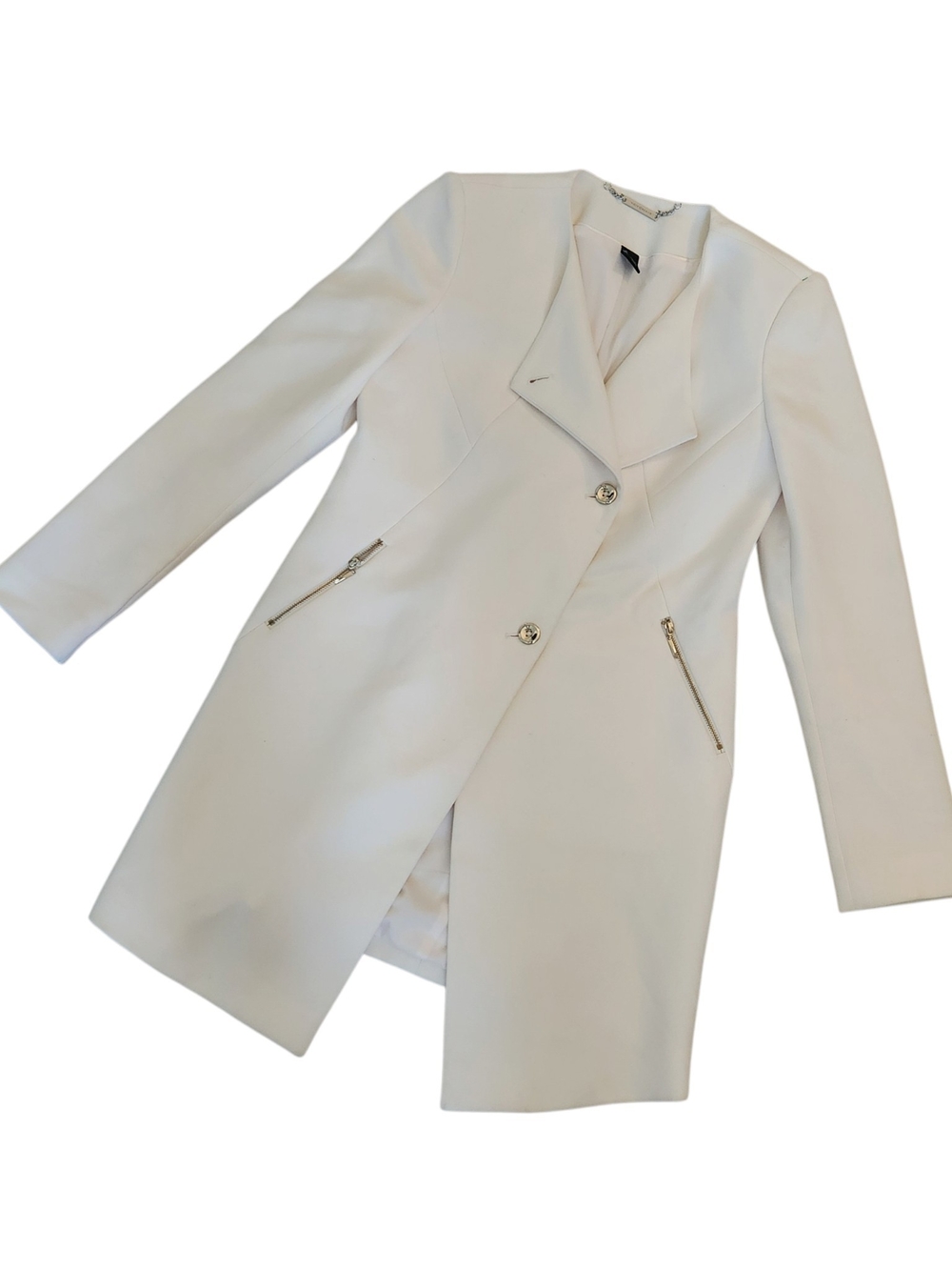 WHBM Women's Cream Tailored Long Blazer Coat Asymetrical Sz XS